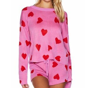 Beach Riot Pink and Red Heart Sweater